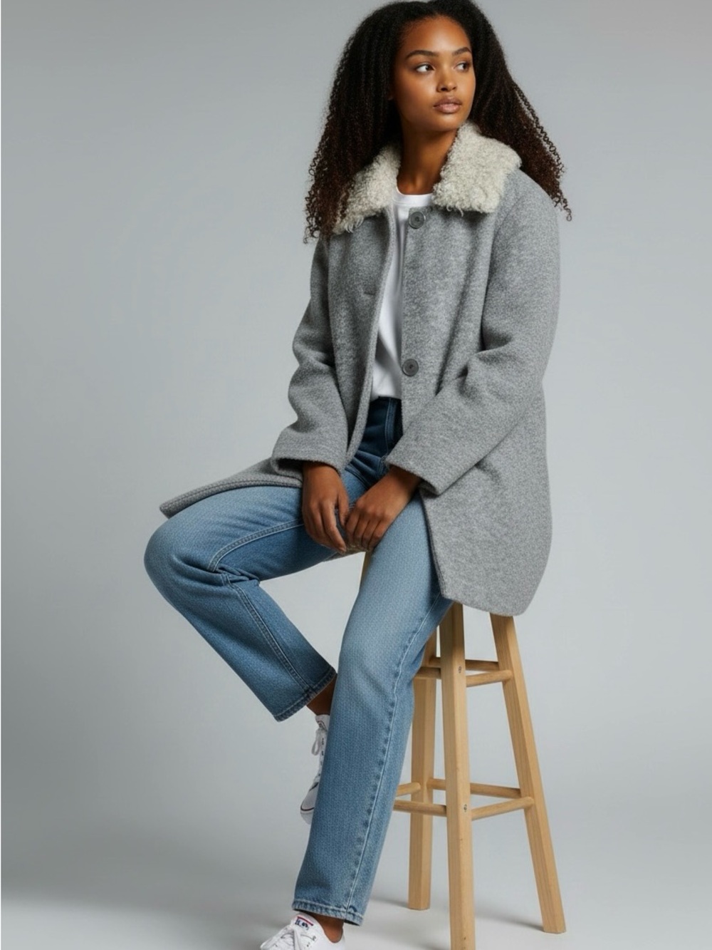 Zara Bohemian Curly Long Sheep Faux Fur Collar Jacket coat.